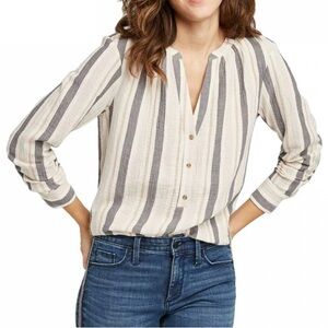 Universal Thread Gray White Tan Striped Gauzy Cotton Women’s Top - Size Large